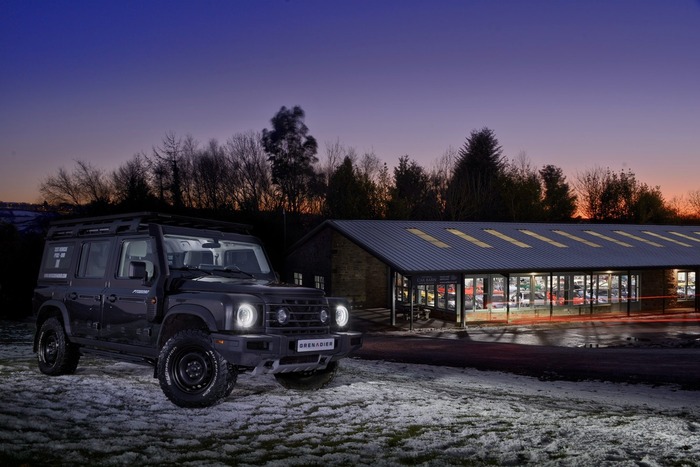 Ineos Grenadier display vehicle arrives at Car Barn Beamish